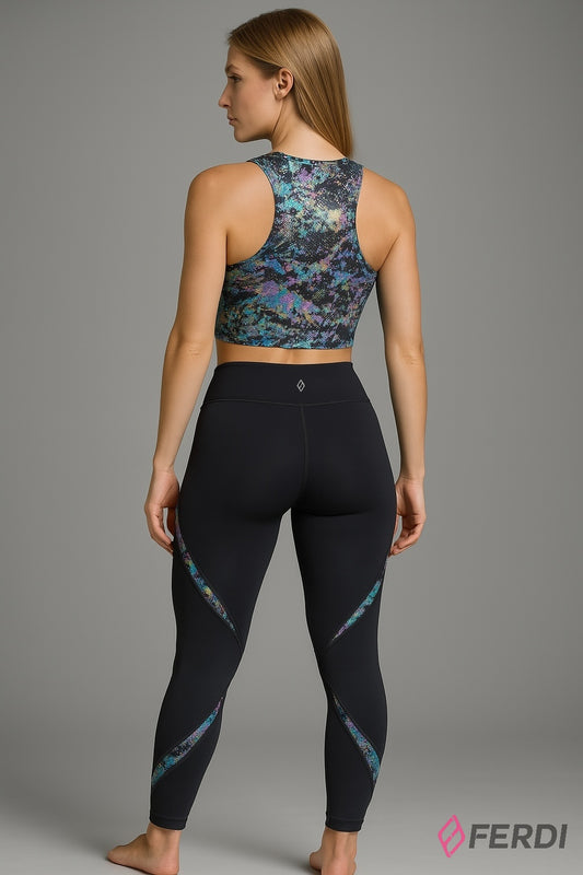 Set Deportivo para Dama – Blusa Crop Deportiva y Leggings de Compresión Negro con Combinacion