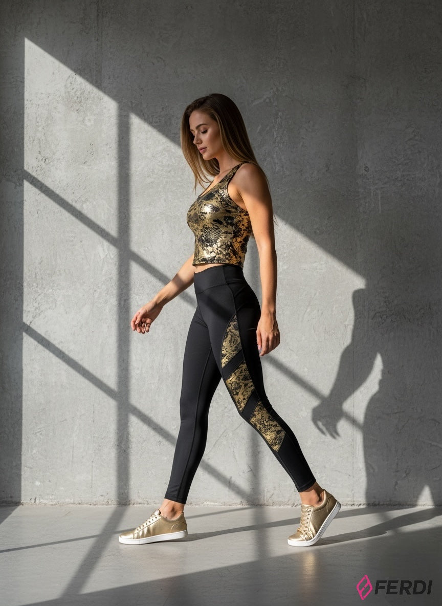 SET "Élite Dorada": Leggings y Top Performance con Toques de Serpiente para Mujer