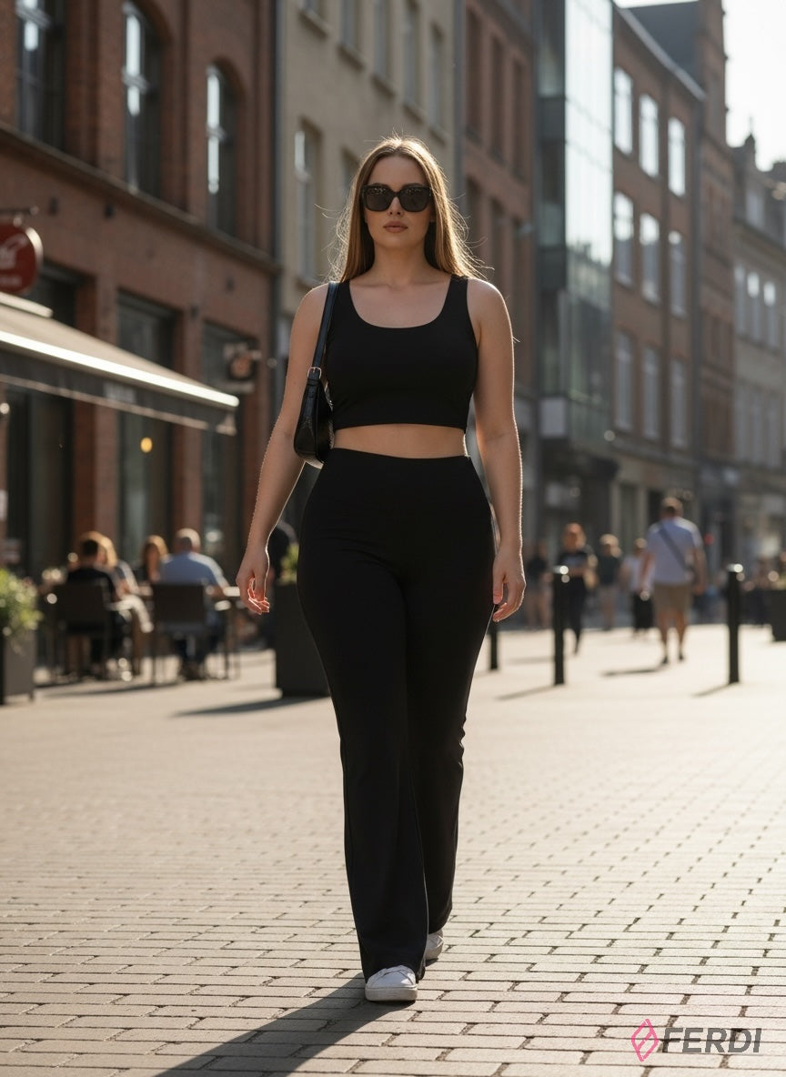 SET Esencial Elevate™: Top Crop y Pantalón Acampanado de Alto Rendimiento para la Mujer Moderna