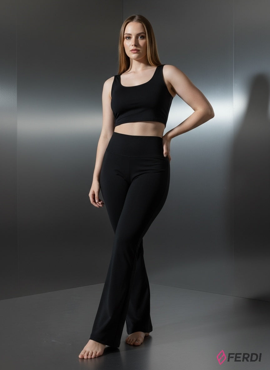 SET Esencial Elevate™: Top Crop y Pantalón Acampanado de Alto Rendimiento para la Mujer Moderna