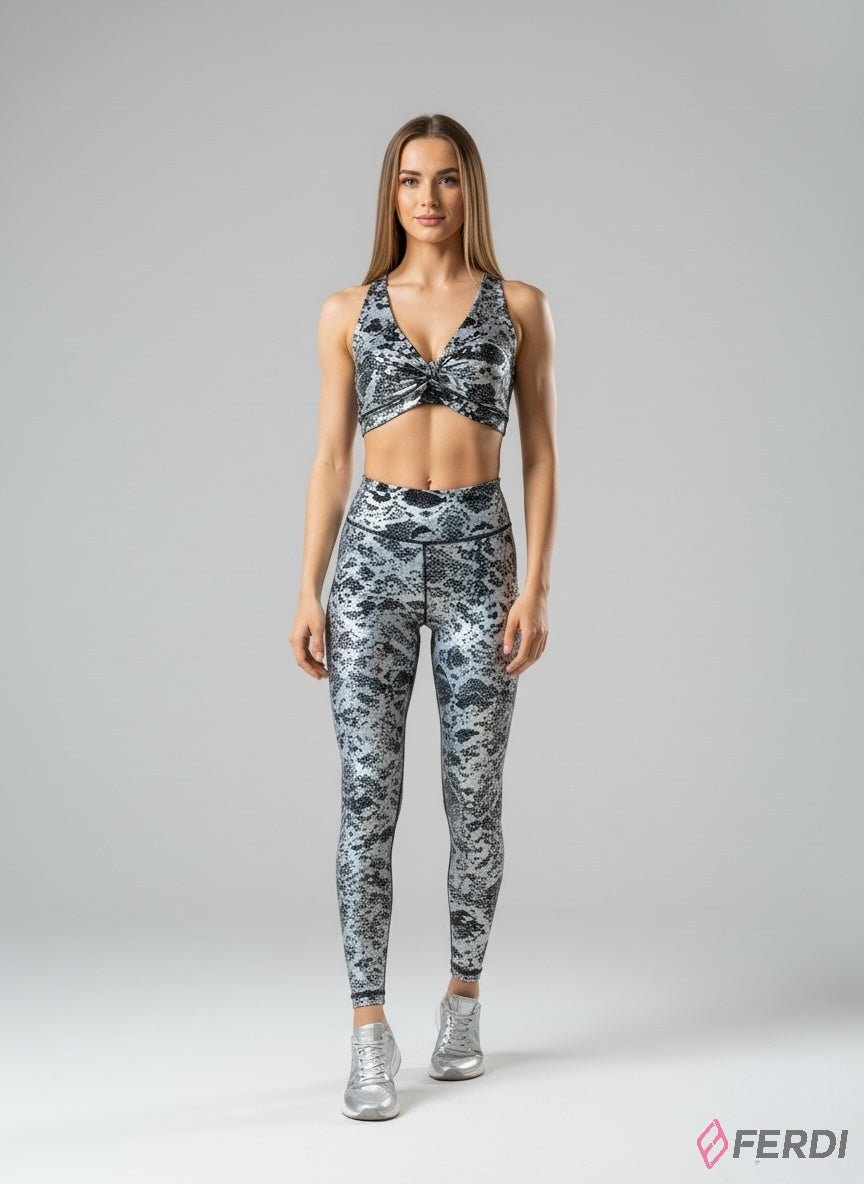 SET Active Luxe "Silver Snake" - Leggings y Top Deportivo con Estampado Snake Holográfico
