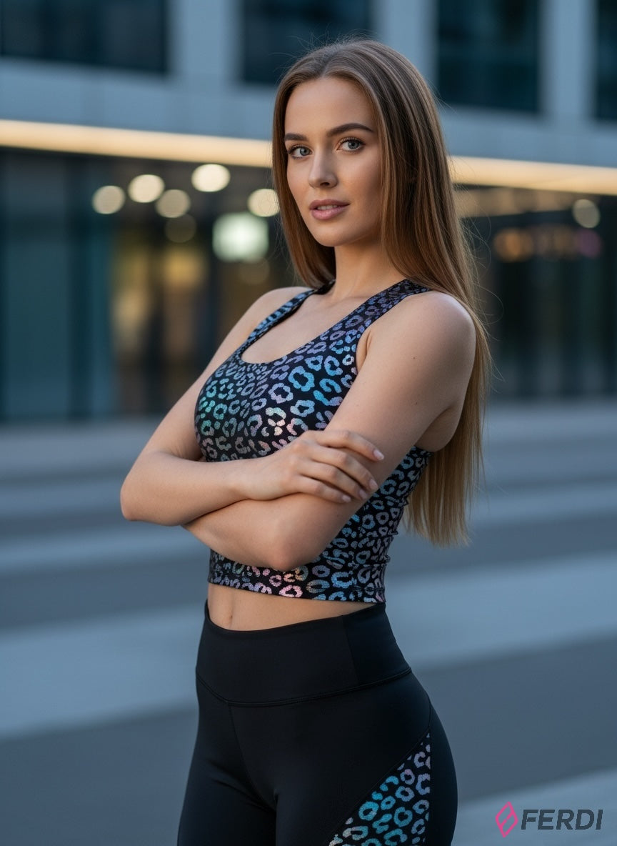 SET Deportivo "Leopard Glow" | Leggings y Top Reflectantes con Diseño Holo-Leopardo